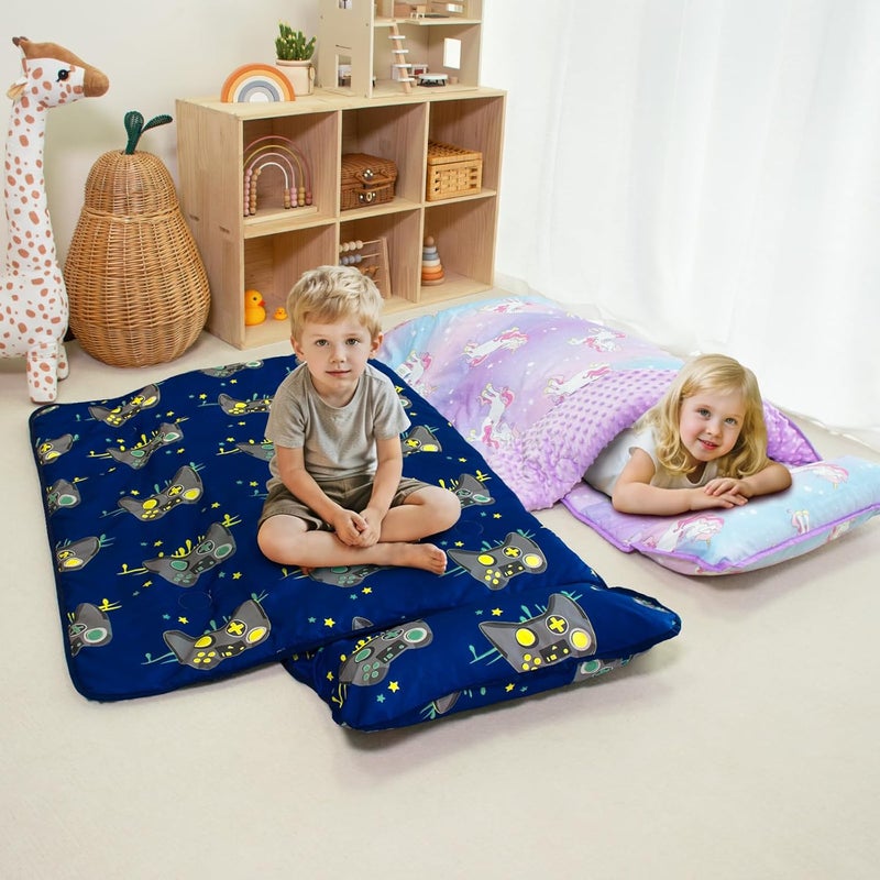 Beavtaens Toddler Nap Mat with Pillow and Minky Blanket, Large 55"x35" Sleeping Bag, Washable, Lightweight, Easy to Roll, Perfect for Preschool, Daycare, Kindergarten, Travel, Boys and Girls(Gamepad) - Image 3